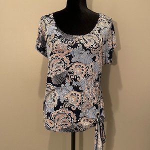 Emi & Joe Womens Sht Sl Single Knot Tie Paisley Print Top  sz M  NWOT